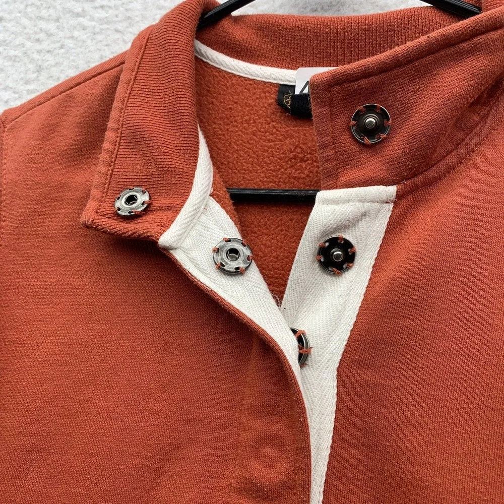 Ariat Sweater Mens Small S Orange T-Snap Collared Spellout Crest Cowboy Western